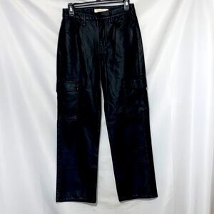 TGLA WO SIZE 7/28  INSEAM APPROX 29” Black VEGAN LEATHER Cargo Pants EUC